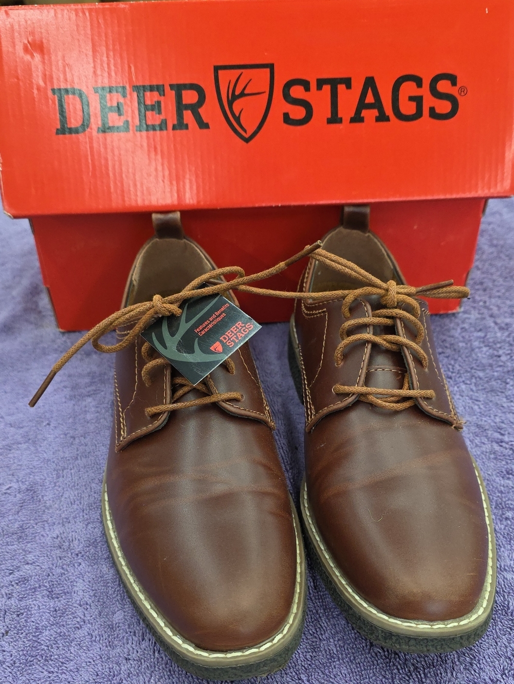 NWT Deer Stags Boy's Brown Leather  Lace-Up Oxford Shoes